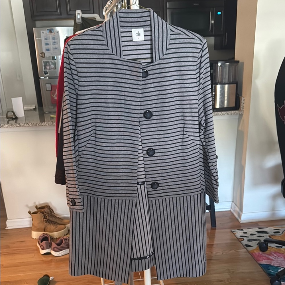 CAbi Women's Striped Gray and Navy Jacket